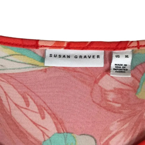 Susan Graver Blouse Womens Size XL Orange Tunic Top Asymmetrical Hem 3/4 Sleeve - Picture 7 of 12